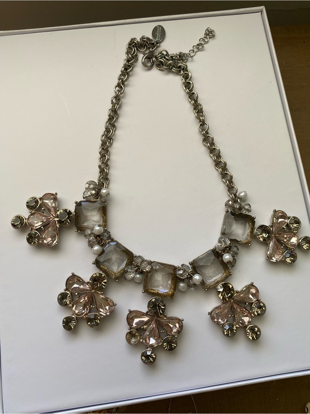 White House Black Market Pink and Champagne Crystal Cluster Necklace